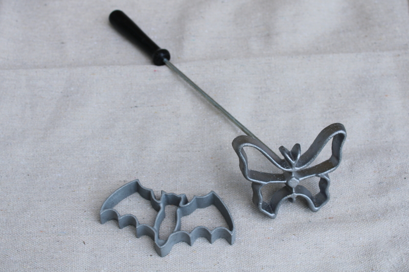 photo of rosette iron molds w/ handle, make quirky cookies with bat and butterfly shapes for deep frying  #4
