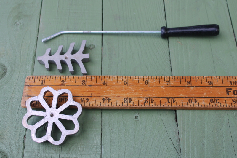 photo of rosette iron molds w/ handle, traditional flower & Christmas tree shapes for holiday cookies  #2