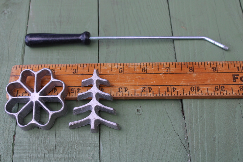photo of rosette iron molds w/ handle, traditional flower & Christmas tree shapes for holiday cookies  #4