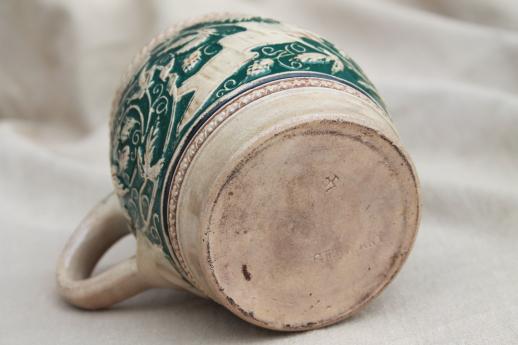 photo of rough old stoneware beer stein, tavern cup w/ motto in German #6