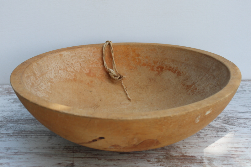 photo of rough old wooden dough bowl, Marquette wood bowl vintage farmhouse primitive  #1