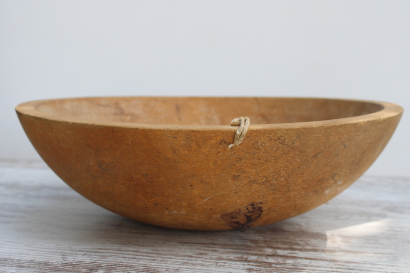 photo of rough old wooden dough bowl, Marquette wood bowl vintage farmhouse primitive  #5