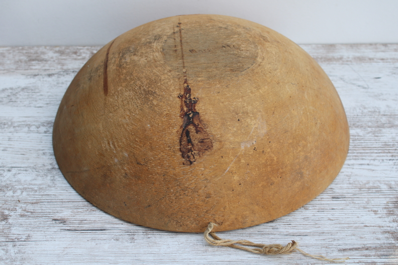 photo of rough old wooden dough bowl, Marquette wood bowl vintage farmhouse primitive  #7