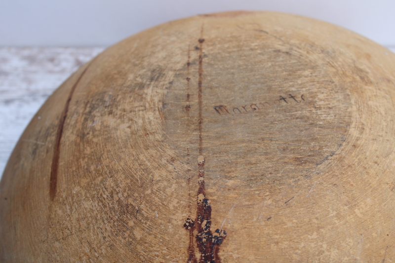 photo of rough old wooden dough bowl, Marquette wood bowl vintage farmhouse primitive  #9