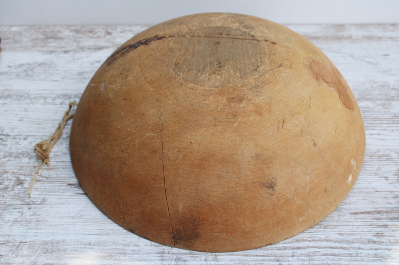 photo of rough old wooden dough bowl, Marquette wood bowl vintage farmhouse primitive  #11