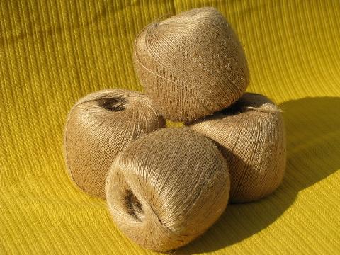 photo of rough vintage jute twine, four balls of heavy rope cord, natural brown #1