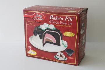 catalog photo of round bombe cake pan or ice cream mold, Betty Crocker Bake & Fill set w/ instructions