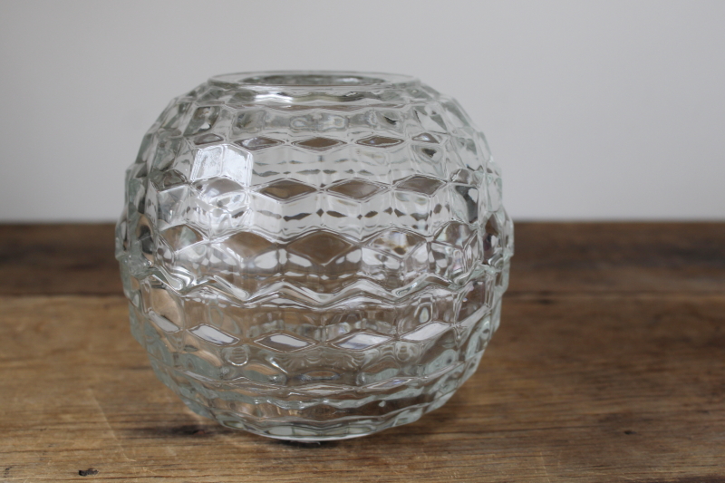 photo of round clear glass fairy light cube pattern, marked Homco Made in USA 80s vintage  #1