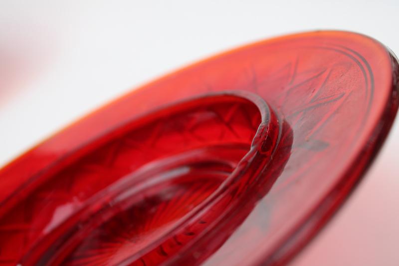 photo of round covered butter dish, cherries lattice pattern reproduction in ruby red glass #4