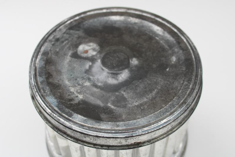 photo of round fluted tinned steel cake or steamed pudding mold w/ cover, vintage kitchenware #7