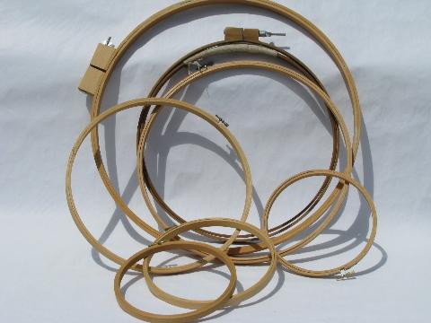 photo of round wood needlework frames, hoops for embroidery, quilting #1