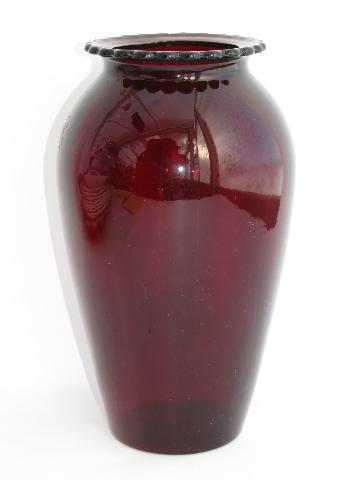 photo of royal ruby red glass large vase, vintage Anchor Hocking #1