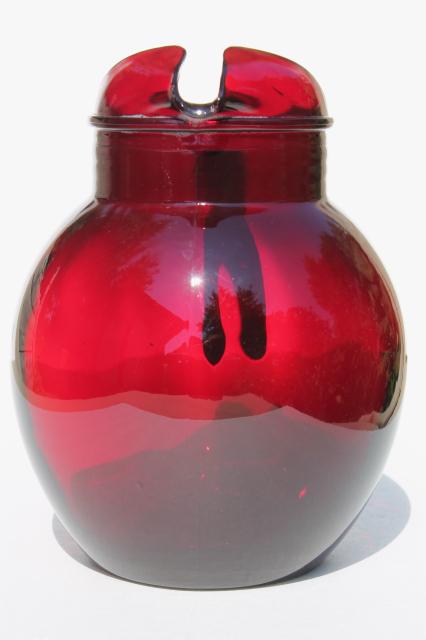 photo of royal ruby red glass pitcher, vintage Anchor Hocking glass round ball pitcher #2