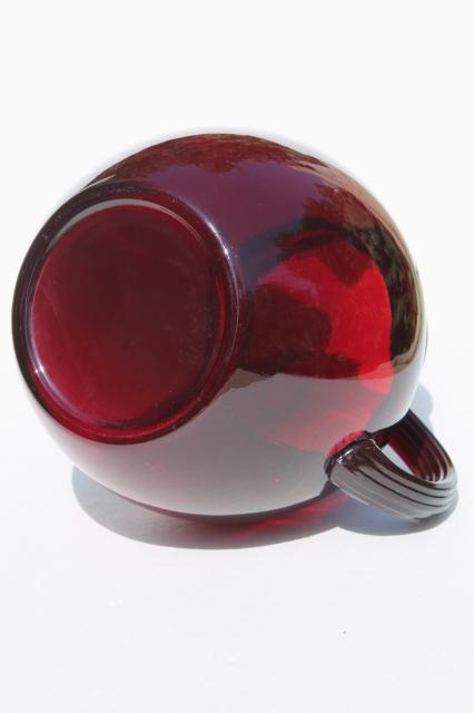 photo of royal ruby red glass pitcher, vintage Anchor Hocking glass round ball pitcher #6