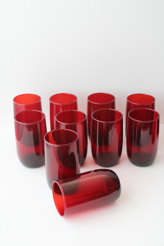 photo of royal ruby red glass roly poly tumblers, Anchor Hocking drinking glasses set of 10 #1