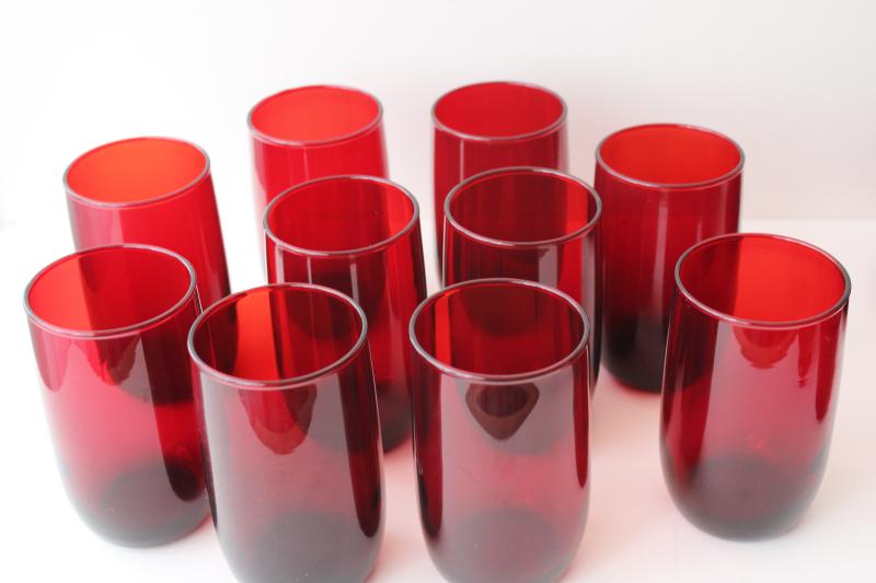 photo of royal ruby red glass roly poly tumblers, Anchor Hocking drinking glasses set of 10 #2