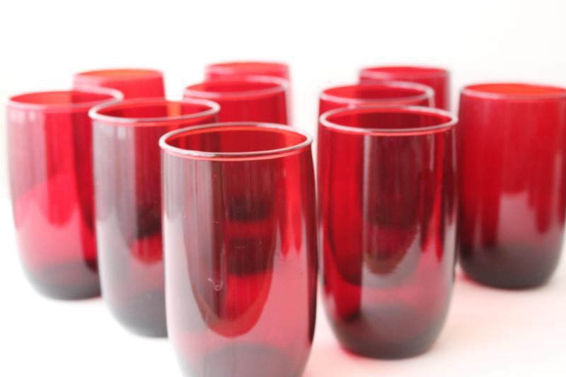 photo of royal ruby red glass roly poly tumblers, Anchor Hocking drinking glasses set of 10 #3