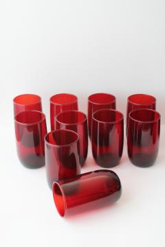 catalog photo of royal ruby red glass roly poly tumblers, Anchor Hocking drinking glasses set of 10