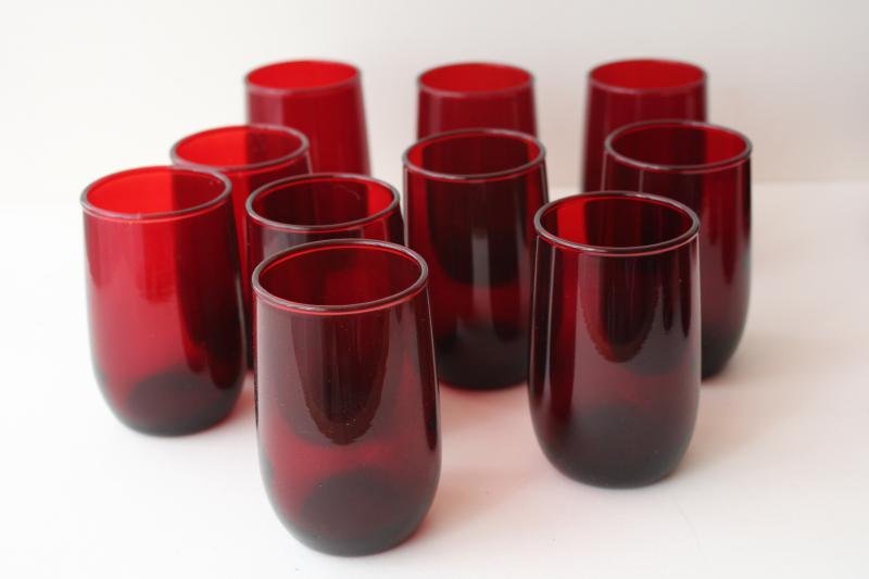 photo of royal ruby red glass roly poly tumblers, Anchor Hocking juice glasses set of 10 #1