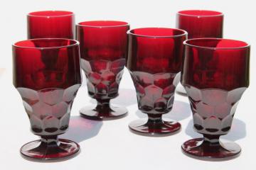 catalog photo of royal ruby red glass tumblers, set of six drinking glasses, vintage Anchor Hocking Georgian