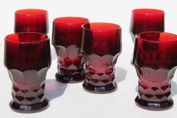 catalog photo of royal ruby red glass tumblers, set of six drinking glasses, vintage Anchor Hocking Georgian