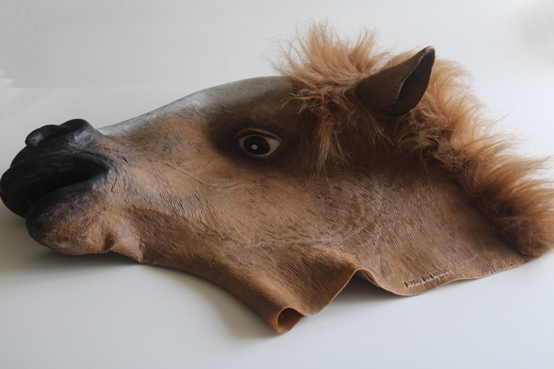 photo of rubber horse head costume mask, adult size  #1