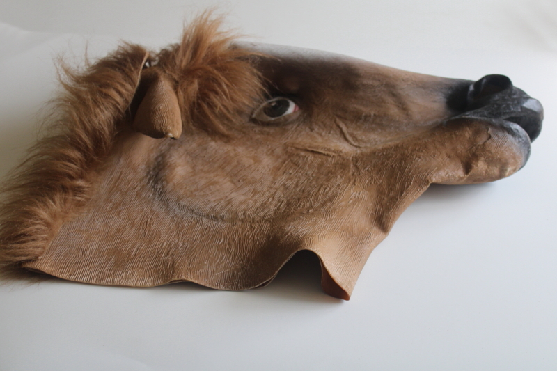 photo of rubber horse head costume mask, adult size  #7