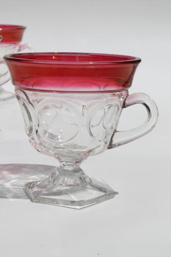 photo of ruby band coinspot glass punch set, huge vintage Indiana glass punch bowl & footed cups #9