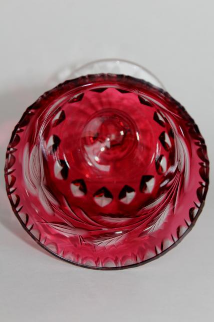 photo of ruby cut to clear crystal glass goblet vase or spooner, moss rose and leaf pattern #6