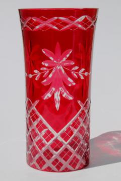 catalog photo of ruby cut to clear glass lamp chimney, red glass hurricane lampshade 