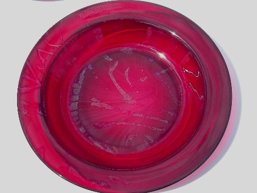 photo of ruby red Arcoroc glass dishes, plates, cups, soup bowls #4