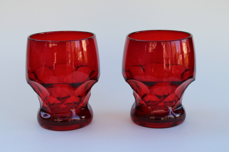 photo of ruby red Georgian honeycomb glass tumblers, mid-century mod vintage barware  #1