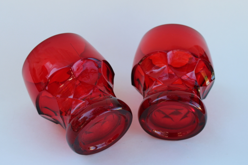 photo of ruby red Georgian honeycomb glass tumblers, mid-century mod vintage barware  #2