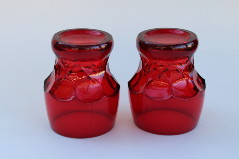 photo of ruby red Georgian honeycomb glass tumblers, mid-century mod vintage barware  #4