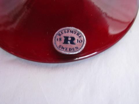 photo of ruby red Swedish glass vase, round ivy bowl, vintage Reijmyre - Sweden #2