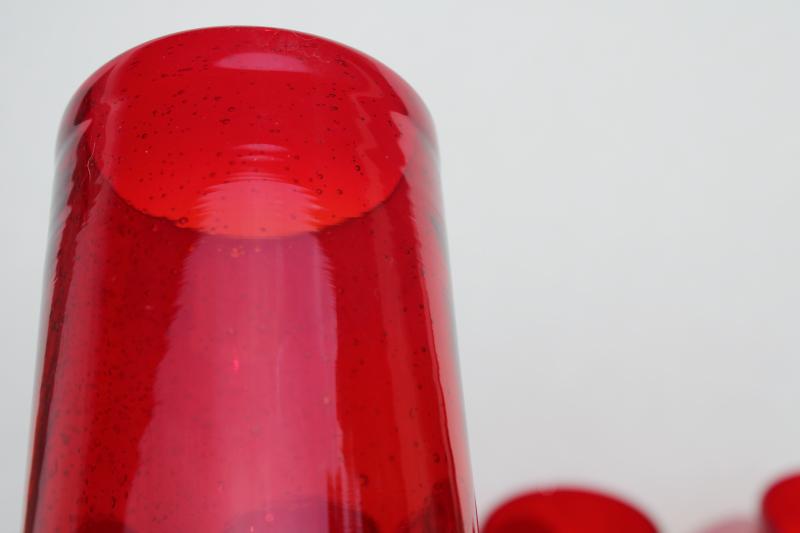 photo of ruby red bubble glass, set of 8 big tumblers, drinking glasses or hurricane candle holders #3