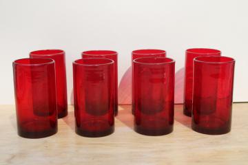 ruby red bubble glass, set of 8 big tumblers, drinking glasses or hurricane candle holders