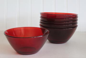 catalog photo of ruby red glass France Cristal d'Arques Color Program modern vintage salad or dessert bowls