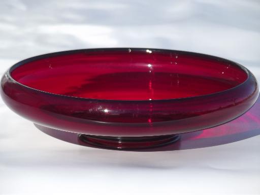 photo of ruby red glass bowl, vintage Paden City glass rolled rim console bowl #1