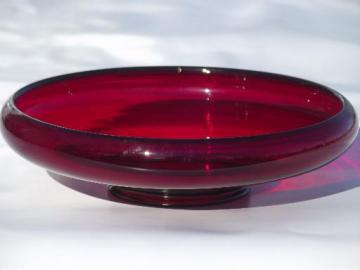 catalog photo of ruby red glass bowl, vintage Paden City glass rolled rim console bowl