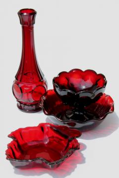 catalog photo of ruby red glass, instant collection of bowls & vases - vintage glassware lot 