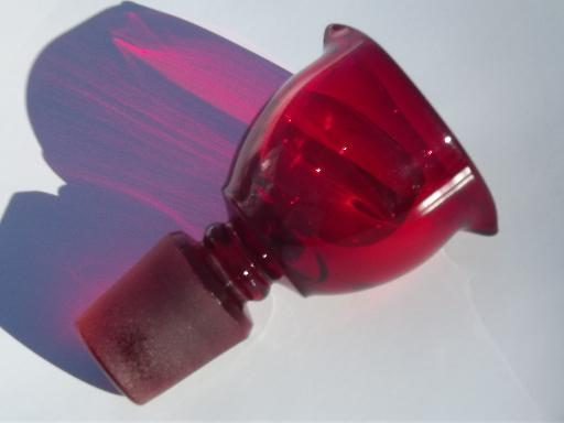 photo of ruby red glass jigger stopper for liquor decanter, vintage Cambridge? #1