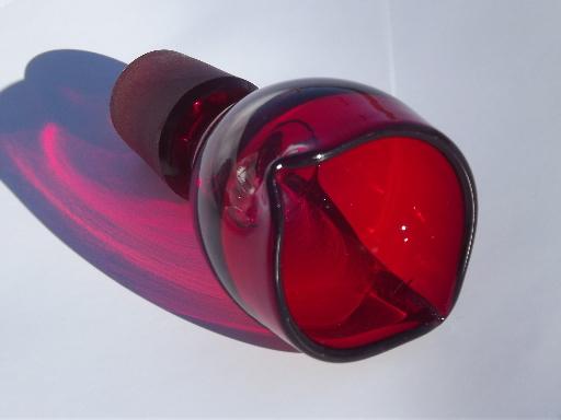 photo of ruby red glass jigger stopper for liquor decanter, vintage Cambridge? #2