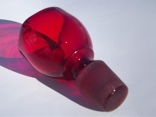 photo of ruby red glass jigger stopper for liquor decanter, vintage Cambridge? #3