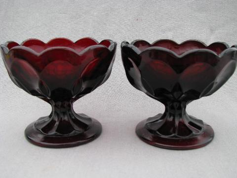 photo of ruby red glass, pair of candy dishes #1