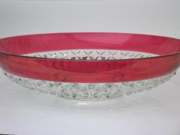 catalog photo of ruby stain diamond point glass salad or spaghetti bowl, vintage Indiana glass 