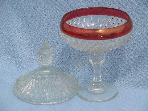 photo of ruby stain red flash diamond point pattern glass, tray & candy dish #3