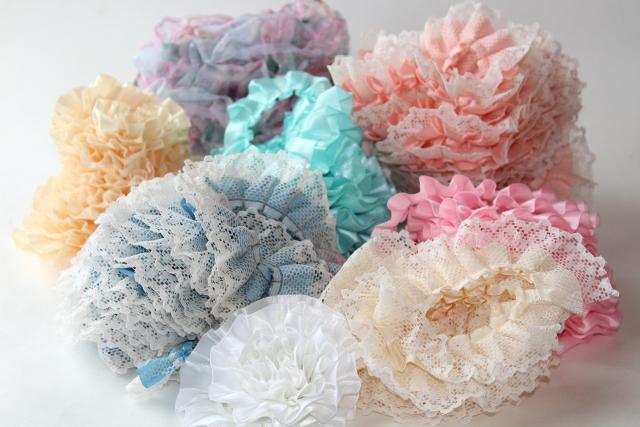 photo of ruffled craft trims lot, vintage sewing or hoop edging fabric ruffles w/ lace trim #1