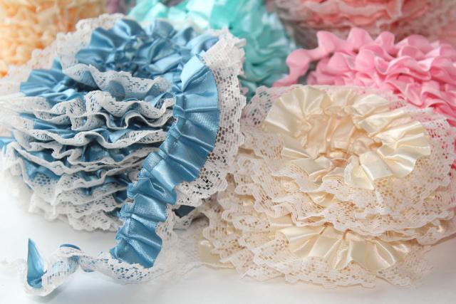 photo of ruffled craft trims lot, vintage sewing or hoop edging fabric ruffles w/ lace trim #2