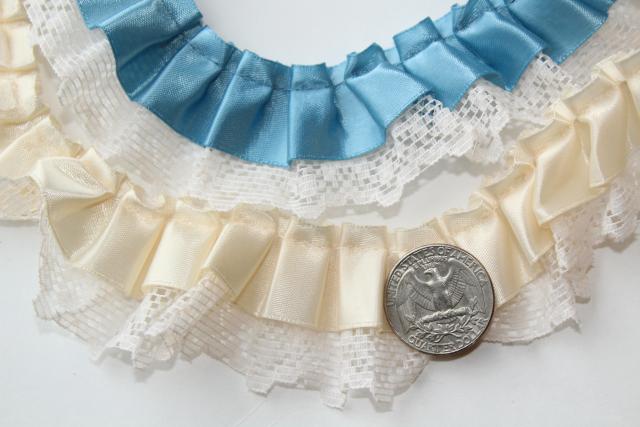 photo of ruffled craft trims lot, vintage sewing or hoop edging fabric ruffles w/ lace trim #3